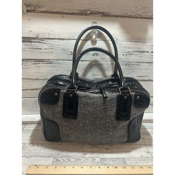 Vintage Ladies Talbots Black Leather & Gray Cloth Shoulder Bag Purse - Picture 1 of 11